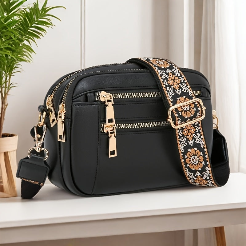 Sac Bandoulière Compact à Bandeau Brodé