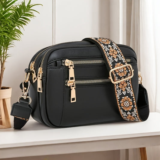 Sac Bandoulière Compact à Bandeau Brodé