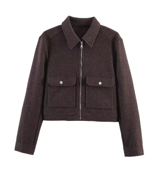 Veste Courte Structurée Poches Plaquées Femme