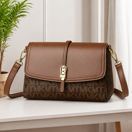 Sac Besace à Rabat et Motif Graphique