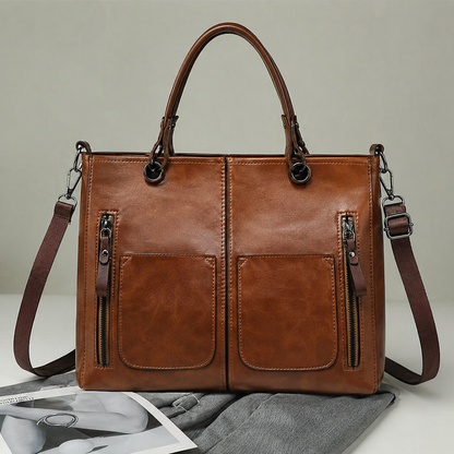 Sac à Main Vintage en Cuir Texturé à Poches Multiples