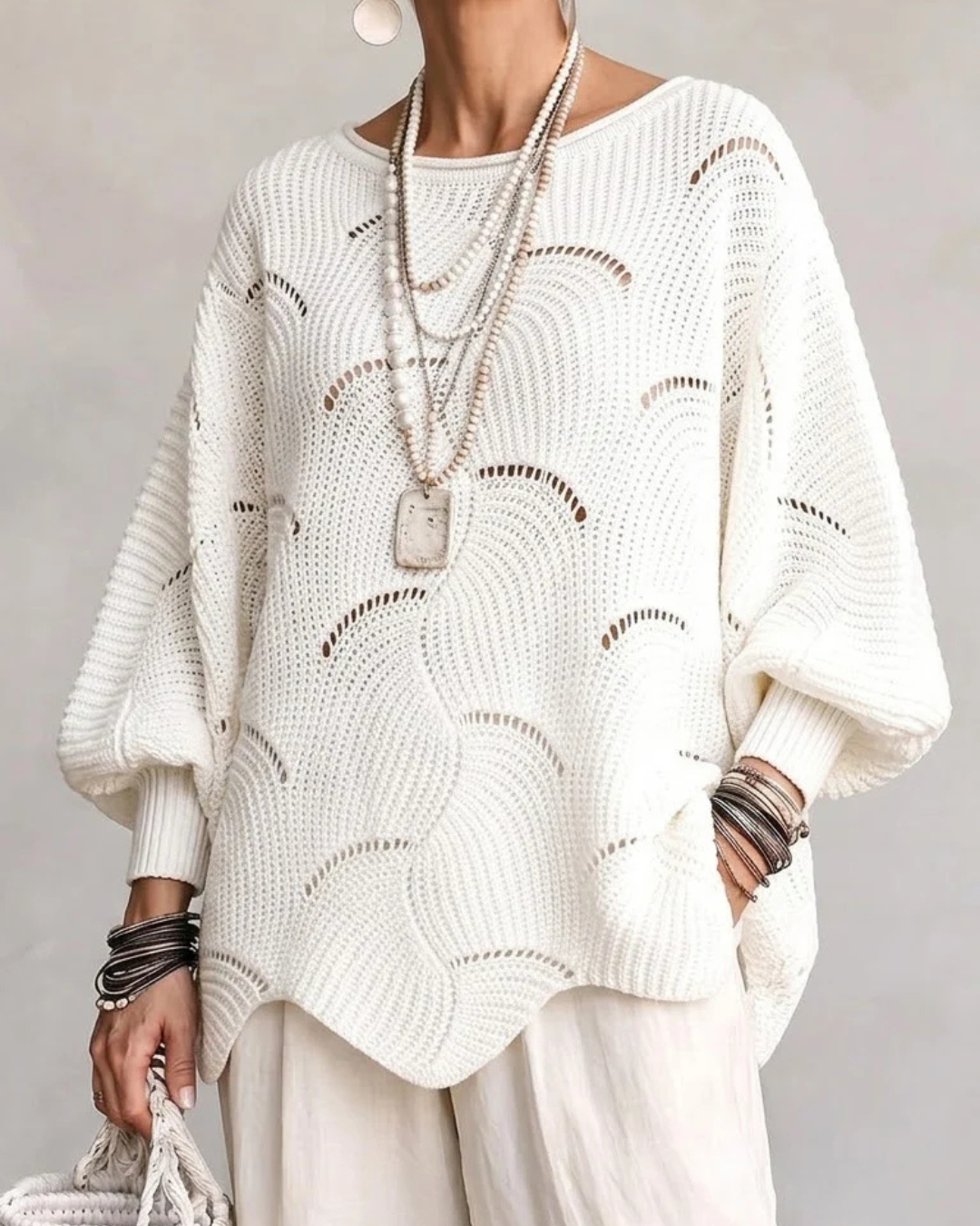 Pull Ajouré Oversize Motif Écaille Femme