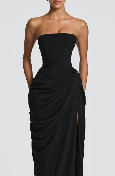 Robe Longue Bustier Drapée Fente Femme