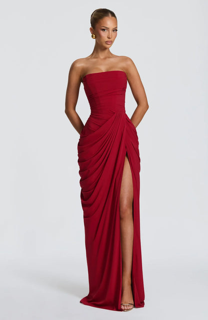 Robe Longue Bustier Drapée Fente Femme