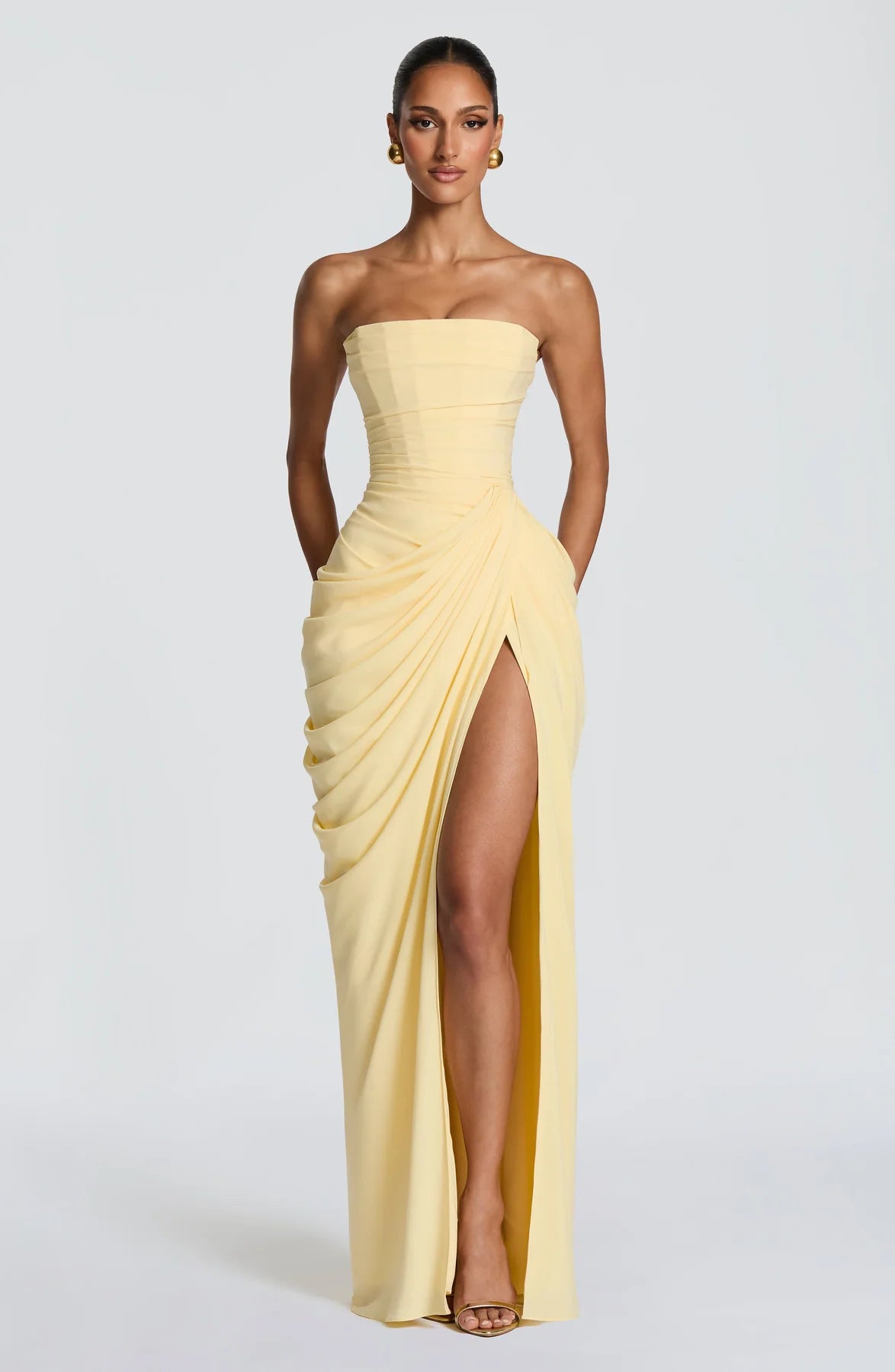 Robe Longue Bustier Drapée Fente Femme