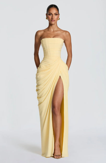 Robe Longue Bustier Drapée Fente Femme