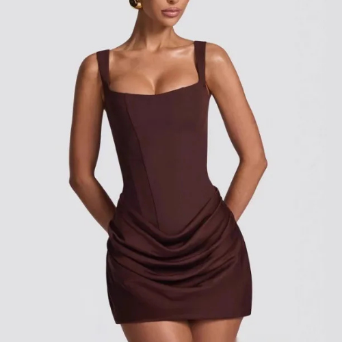 Robe Moulante Courte à Bretelles et Drapé Latéral Femme