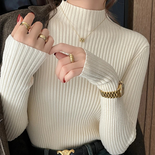 Pull Côtelé Col Montant Femme