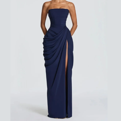 Robe Longue Bustier Drapée Fente Femme