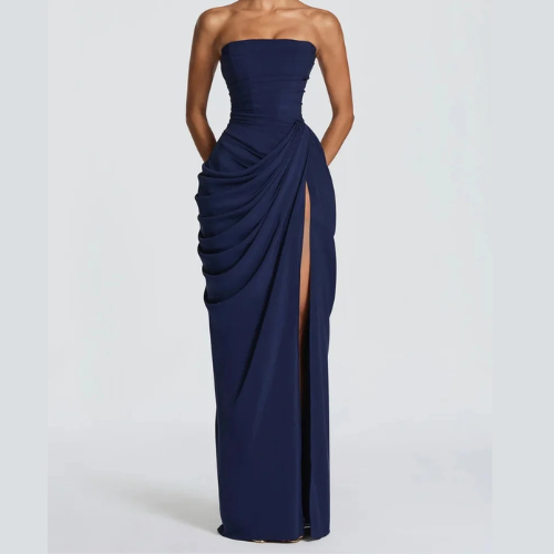 Robe Longue Bustier Drapée Fente Femme